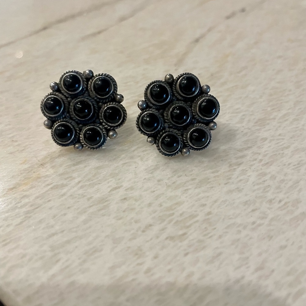Black onyx cluster earrings